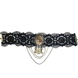 Streampunk Thick BLACK LACE CHOKER collar gothic Charm Necklace Adjustable